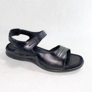 ECCO Light Black Leather Velcro Sandals 42